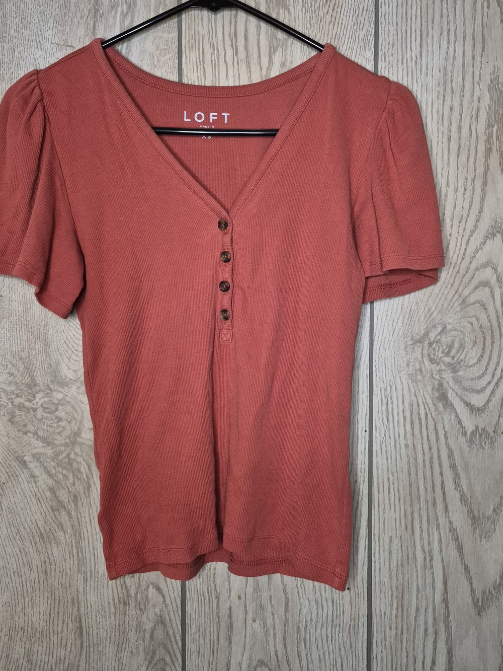 LOFT Short Sleeve V-Neck Button Henley Top - Terracotta